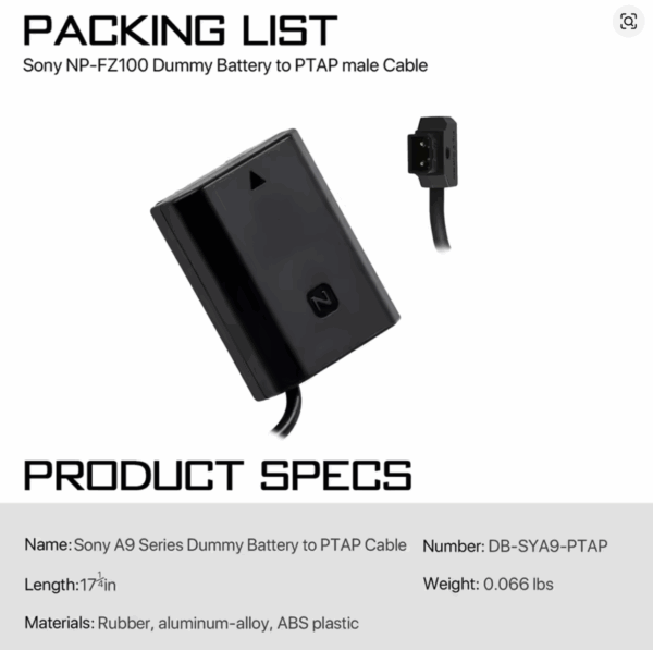 NP-FZ100 Dummy Battery(D-Tap) - 이미지 3